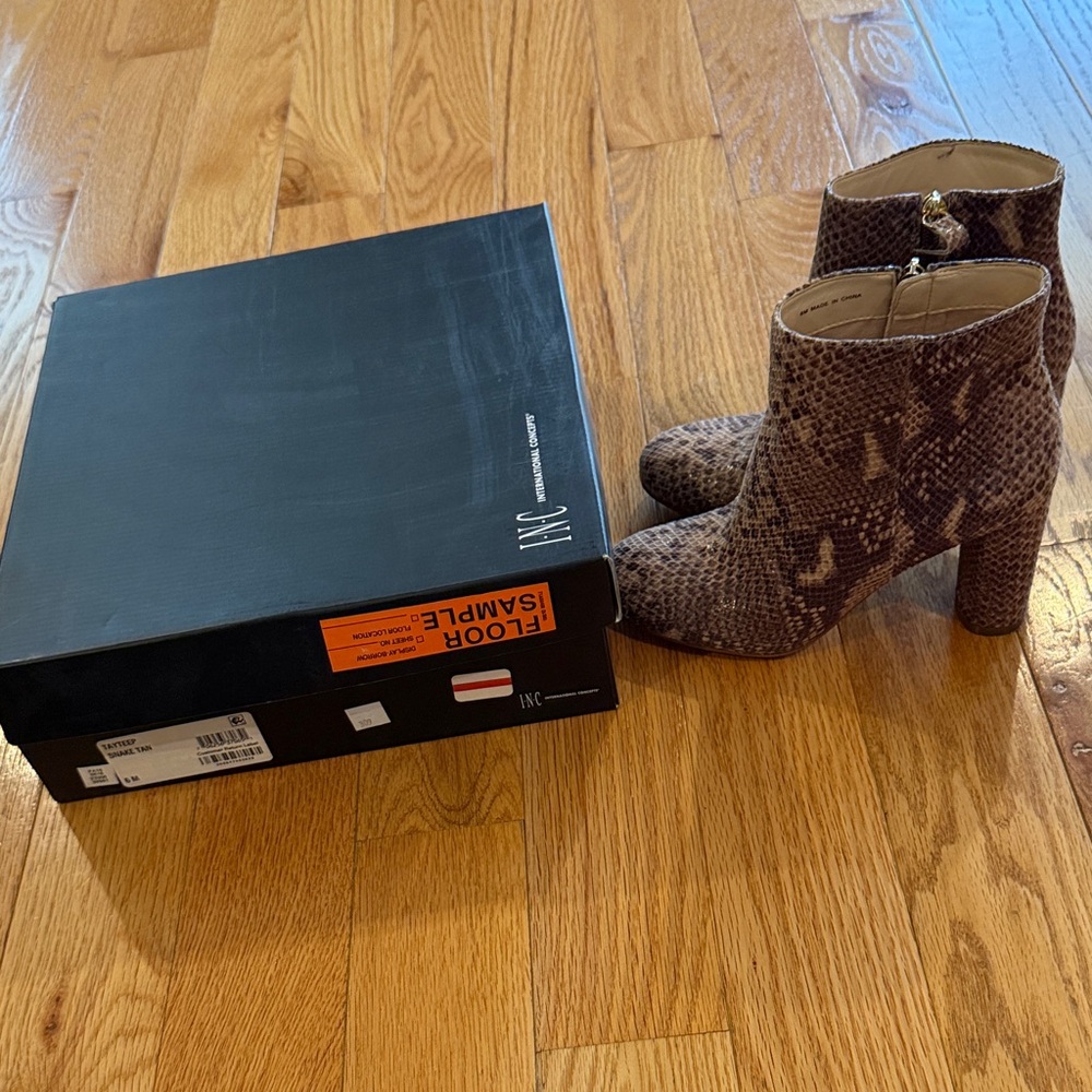 INC International Concepts Brown Snakeskin Ankle Boots